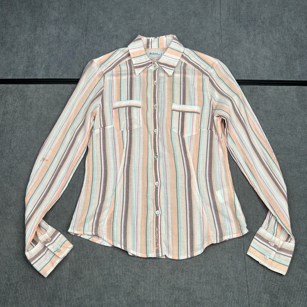 Ben Sherman  Striped Button Down Shirt Long Sleeve Peach Mint Y2k Size M